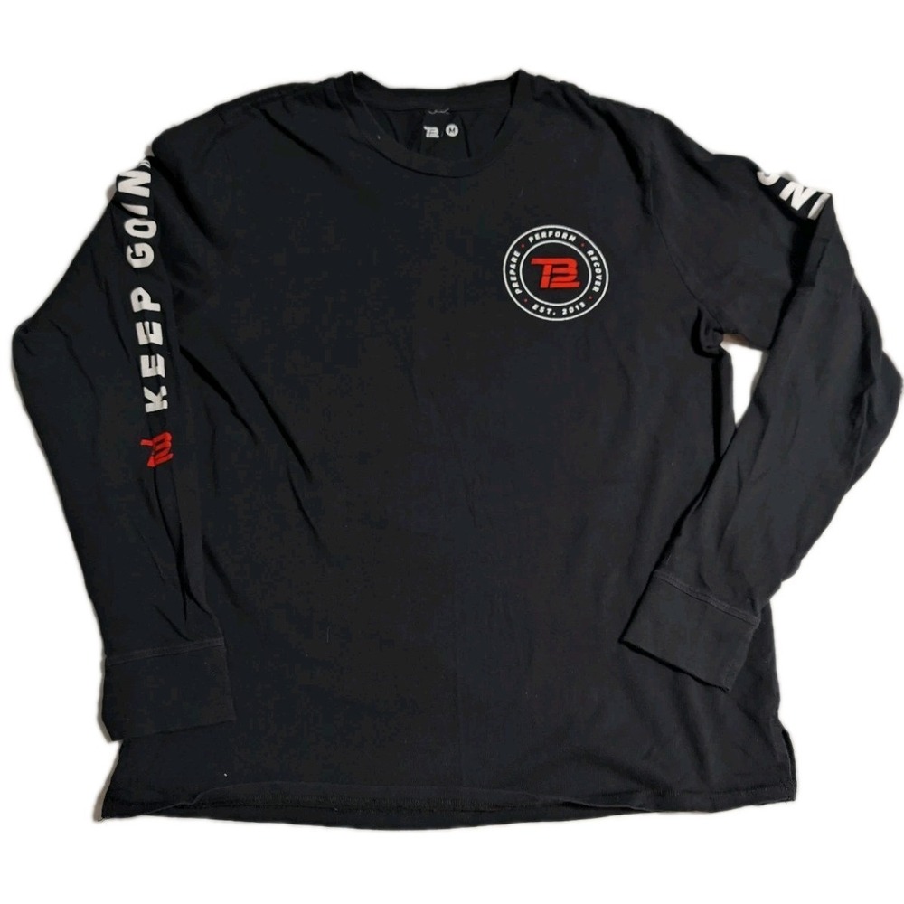 TB12‎ Tom Brady Long Sleeve Shirt Mens Medium Black Keep Going Athletic Training
